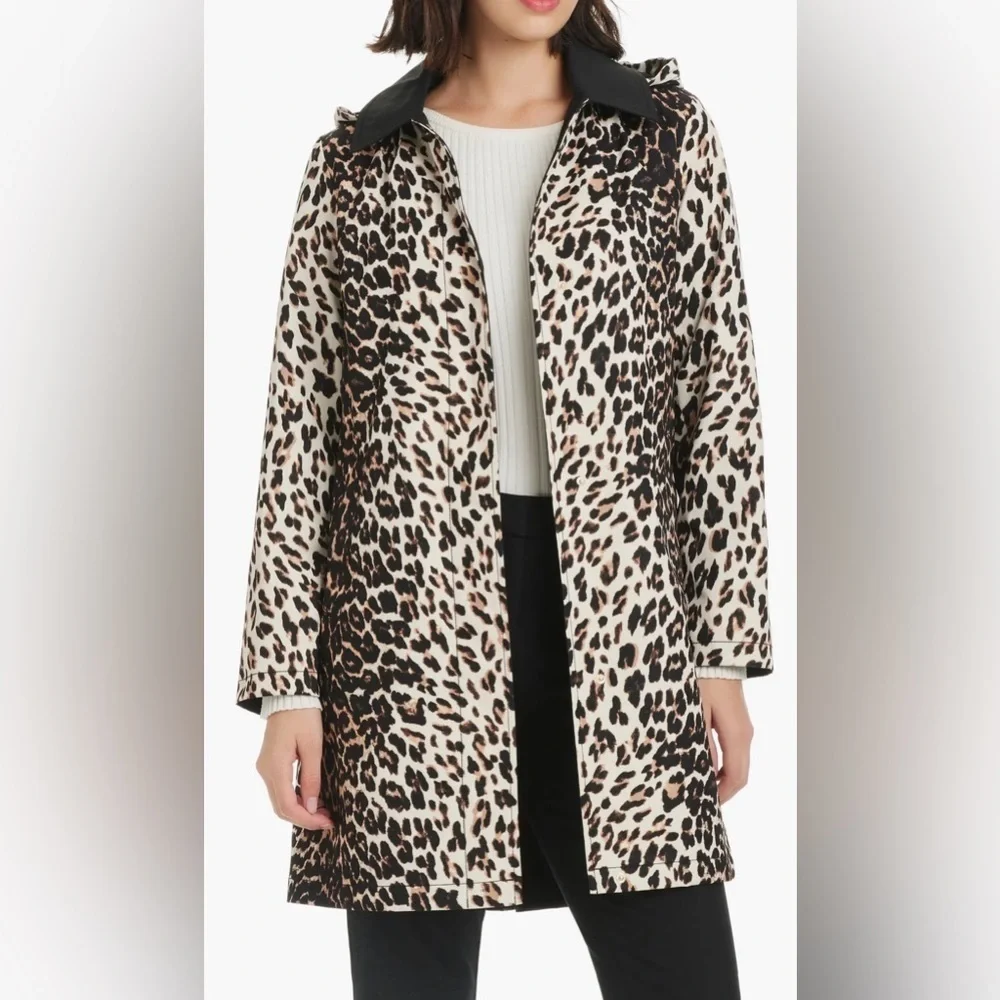 Kate Spade water resistant leopard print a-line raincoat